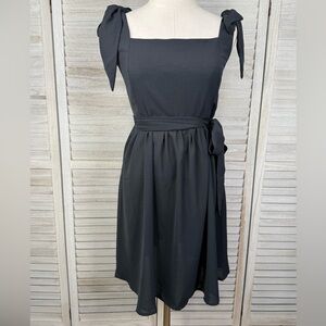 Black Midi Sundress with Shoulder Ties-Large